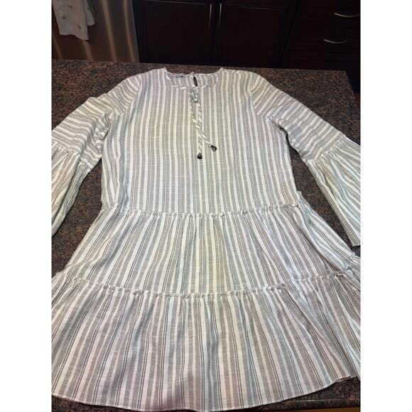 Tavin Cream & Black Striped Tiered Ruffle Dress Size 12 Excellent Cond - Picture 6 of 13